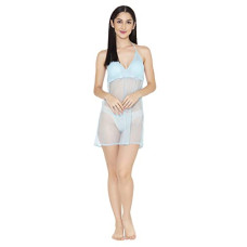 Deals, Discounts & Offers on Women - Clovia Women's Lace Sheer Babydoll with G-String in Blue