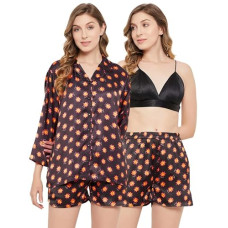 Deals, Discounts & Offers on Women - Clovia Women's Satin Emoji Print 3 Piece Nightwear Set