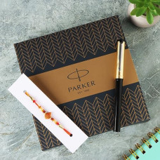 Deals, Discounts & Offers on  - Parker Raksha Bandhan Gift Set Beta Premium Golden Ball Pen With Rakhi | 1 Pen + 1 Rakhi| Ink Color - Blue| Gift For Rakhi | Perfect For Gifting