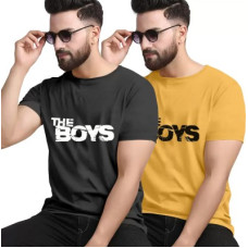 Deals, Discounts & Offers on  - World Wear FootwearPack of 2 Men Printed Round Neck Reversible Cotton Blend Black, Yellow T-Shirt