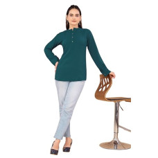 Deals, Discounts & Offers on Women - ROYALICA Shirts For Women, Stand Collar Long Sleeve Casual Loose Tunic Tops T Shirt Blouse Polyester Tops (Pack of 1)