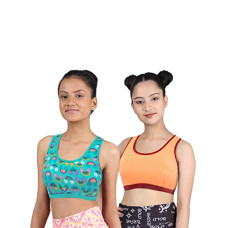 Deals, Discounts & Offers on Women - DChica Sports Bra for Girls, Broad Strap Cotton Non-Padded Full Coverage Beginners Non-Wired T-Shirt Gym Workout Bra with Regular Broad Strap (Pack of 2) Training Bra
