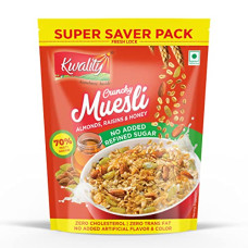Deals, Discounts & Offers on  - Kwality Crunchy Muesli Almonds, Raisins and Honey 700g | No Added Refined Sugar | 76% Multi Grains | Natural Source of Vitamin & Iron | High in Protein & Fiber | Healthy Food & Breakfast Cereal