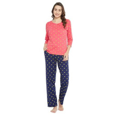 Deals, Discounts & Offers on Women - [Size M] Clovia Women's Cotton Heart Print Top in Peach Colour & Pyjama Set in Peach