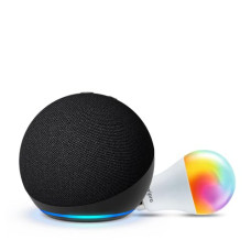 Deals, Discounts & Offers on Electronics - Amazon Echo Dot (5th Gen, Black) Combo with Wipro Simple Setup 9W LED Smart Color Bulb