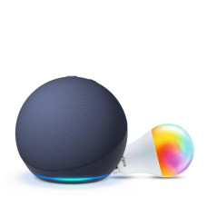 Deals, Discounts & Offers on Electronics - Amazon Echo Dot (5th Gen, Blue) Combo with Wipro Simple Setup 9W LED Smart Color Bulb