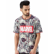 Deals, Discounts & Offers on Men - Veirdo Original Marvel Avengers Typography All Over Printed Oversized T Shirts for Men, Half Sleeves Baggy T Shirts for Men, Drop Shoulder Cotton Loose T Shirts
