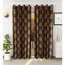 Deals, Discounts & Offers on  - Galaxy Home Decor Polyester Tree Printed Window Curtain (Brown, 6 Feet)