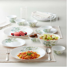 Deals, Discounts & Offers on  - Larah by Borosil Pack of 13 Opalware Fauna Dinner Set Dinner Set(White, Green, Microwave Safe)