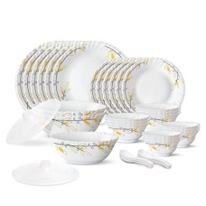 Deals, Discounts & Offers on  - Larah by Borosil Bella Silk Series Opalware Dinner Set | 35 Pieces for Family of 6 | Microwave & Dishwasher Safe | Bone-Ash Free | Crockery Set