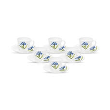 Deals, Discounts & Offers on  - La Opala Diva, Opal Glass Cup & Saucer Set Victoria 12 pcs, Royal Iris, White