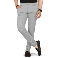 Deals, Discounts & Offers on  - COMBRAIDEDMen Slim Fit Grey Lycra Blend Trousers