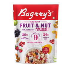 Deals, Discounts & Offers on  - Bagrry's Crunchy Muesli With 30% Fruit & Nut Cranberries 375gm Pouch |34% Fibre Rich Oats|No Sugar infused Fruits|Real Fruits|Breakfast Cereal|Protein Rich|Cranberry Muesli