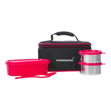 Deals, Discounts & Offers on  - Varmora Stainless Steel Orbit Lunch Box, Pink, 3 Pieces, 240 Ml
