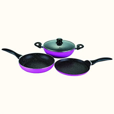 Deals, Discounts & Offers on Cookware - Wonderchef Athena Aluminium Non-Stick Cookware Set of 4 | Kadhai with Glass Lid 24cm, Fry Pan 24cm & Dosa Tawa 25cm | Induction Friendly Cookware | Cool Touch Bakelite Handle | Pure Grade Aluminium | PFOA Free | 2 Year Warranty | Pink