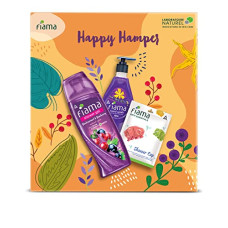 Deals, Discounts & Offers on  - Fiama Gift Pack Happy Hamper | Body Wash Shower Gel Blackcurrant & Bearberry 250ml, Hand Wash Relax 400ml, Bath Accessory Shower Cap, Combo Set of 3, Gift For Men & Women, Anniversary Gift, Birthday Gift