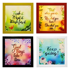 Deals, Discounts & Offers on  - Indianara 4 Piece Set of Framed Wall Hanging Motivational Quotes Art Prints (2053) 9.5 inch X 9.5 inch Without Glass-Multicolour
