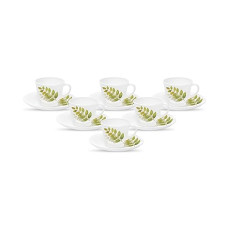 Deals, Discounts & Offers on  - La Opala Diva, Opal Glass Cup & Saucer Set Victoria 12 Pcs, Autumn Shadow, White, 160 ML