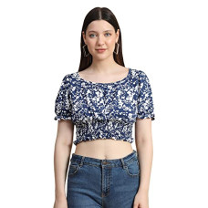 Deals, Discounts & Offers on Women - KERI PERRY Women's Polyester Western Top(Navy Blue & White)
