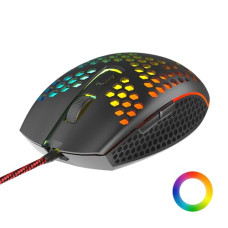 Deals, Discounts & Offers on  - Ambrane Honeycomb Design Wired Gaming Mouse with 6 Programmable Buttons, 4-Speed Customizable 3600 DPI, Comfortable Grip, 7 Colors Breathing LED Light, 1.5m Long Cable, Lightweight (TroneX, Black)