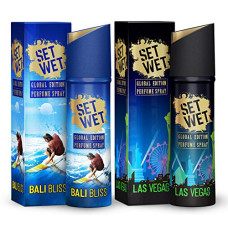 Deals, Discounts & Offers on Beauty Care - Set Wet Global Edition, Bali Bliss & Las Vegas Live, No Gas Perfume Body Spray & Deodorant For Men, Long Lasting Fragrances, Pack of 2,120 ml Each