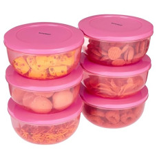 Deals, Discounts & Offers on  - Amazon Brand - Solimo Nestable & Stackable Container Set, Round, 1350 ml, Set of 6, Pink