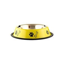Deals, Discounts & Offers on  - Foodie Puppies Stainless Steel Pet Feeding Paw & Bone Print Bowl - 450ml (Yellow - Small)