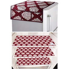 Deals, Discounts & Offers on  - Kuber Industries Fridge Appliance Set|Flower Design & PVC Material|3 Pieces Fridge Mats|1 Piece Fridge Top Cover, Set Of 1 (Maroon)-CTKTC33654