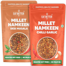 Deals, Discounts & Offers on  - Eat Better Co - Crispy Millet Mixture - Chatapata Healthy Namkeen - Ragi, Jowar, Rice Crispies roasted with Peanuts & Channa (Chilli Garlic & Mast Masala Combo Pack, Pack of Two - 200 grams)