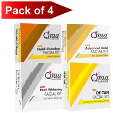 Deals, Discounts & Offers on  - Qraa Facial Kit Combo Pack- De Tan, Pearl Whitening, Gold, Haldi Chandan Facial Kit's(4 x 33 g)