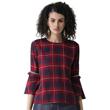 Deals, Discounts & Offers on Women - Style Quotient Women Maroon & Navy Blue Checked Top