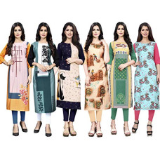 Deals, Discounts & Offers on Women - Pinkmint Women's Crepe Straight Kurta (Pack of 6) (109-114-117-119-120-121- Multi_XL)
