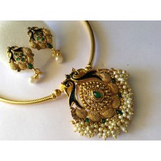 Deals, Discounts & Offers on Women - South Indian Traditional Jewellery gold TONE peacock design necklace set earring