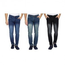 Deals, Discounts & Offers on Men Clothing - Flat 76% off on WAJBEE Pack of 3 Blue and Black Mens Jeans