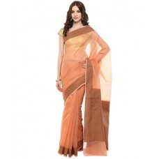 Deals, Discounts & Offers on Women Clothing - Peach Banarasi Moonga Cotton Saree