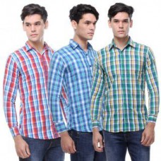 Deals, Discounts & Offers on Men Clothing - Pack of 3 Multicoloured full sleeve check Casual Mens Shirt