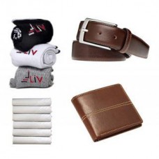 Deals, Discounts & Offers on Men - iLiv Fashion Men's Formal Belt,Wallet,3-Pair of Sock and Handkerchief Combo