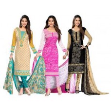 Deals, Discounts & Offers on Women Clothing - Nazaquat Set Of 3 Printed Crepe Unstitched Dress Material