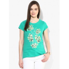Deals, Discounts & Offers on Women Clothing - Green Printed T Shirt offer