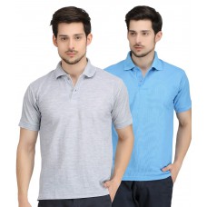 Deals, Discounts & Offers on Men Clothing - Krazy Katz Blue and Grey Polo T-Shirt - Pack of 2