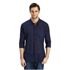 Deals, Discounts & Offers on Men Clothing - R&C Blue Cotton Slim Fit Casual Shirt