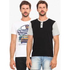 Deals, Discounts & Offers on Men Clothing - Pack Of 2 Multicoloured Printed Round Neck T-Shirts offer