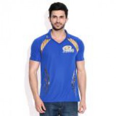 Deals, Discounts & Offers on Men Clothing - Branded Johny Collar Mumbai Indian Blue Dry Fit T-Shirt