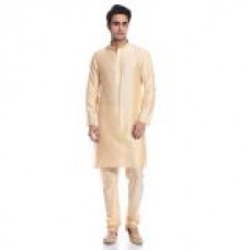 Deals, Discounts & Offers on Men Clothing - Men's Cream coloured Polyester Kurta With Pyjama