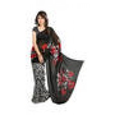 Deals, Discounts & Offers on Women Clothing - Jaanvi Fashion Black Georgette Saree
