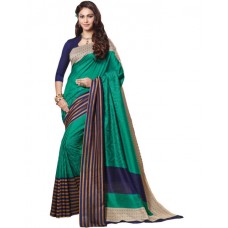 Deals, Discounts & Offers on Women Clothing - Sarees Designer Indian Art Silk Sari Embroidered Green Blue Party Wear Saree