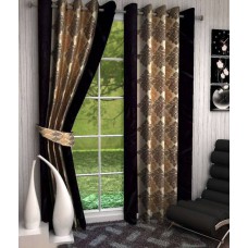 Deals, Discounts & Offers on Home Decor & Festive Needs - Optimistic Home Furnishing Polyester Brown Motif Eyelet Door Curtain