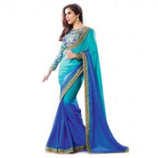 Deals, Discounts & Offers on Women Clothing - Janasya Blue Saree With Unstitched Blouse