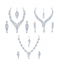 Deals, Discounts & Offers on Women - Sukkhi Rhodium Plated AD Necklace Sets with Maang Tikas