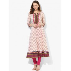 Deals, Discounts & Offers on Women Clothing - Henley Neck Sleeves Printed Anarkali With Border Placket Detail